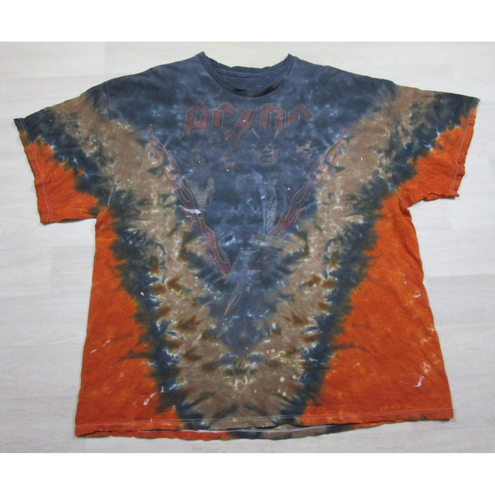 Y2K AC/DC T-Shirt Men's (3X) Highway to Hell V-Fold Tie Dye Rock Band Tee